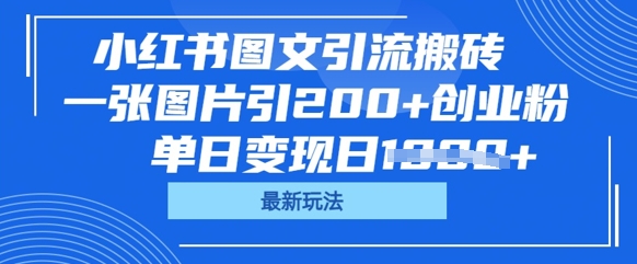 小红书图文引流搬砖,一张图片引200+创业粉,单日变现日数张-新手源码资源站官网