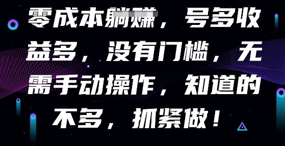 零成本全自动，号多收益多，没有门槛，无需手动-新手源码资源站官网