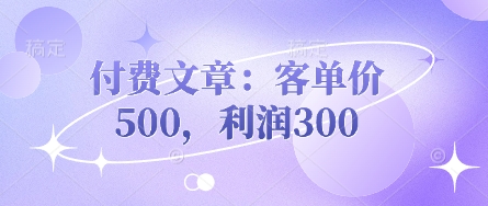 付费文章：客单价500，利润300-新手源码资源站官网