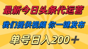 最新今日头条代运营，我们提供视频，你一键发布，单号日入200+【揭秘】-新手源码资源站官网