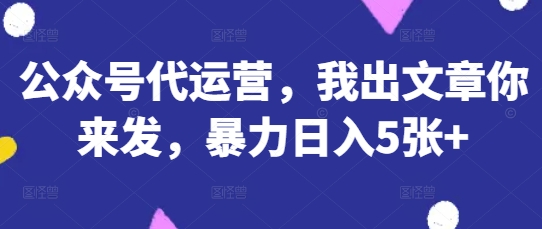 公众号代运营，我出文章你来发，暴力日入5张+【揭秘】-新手源码资源站官网