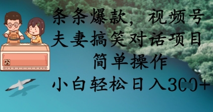 条条爆款,视频号夫妻搞笑对话项目,简单操作,小白轻松日入3张+-新手源码资源站官网