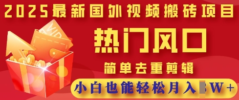 2025最新视频搬砖项目，热门风口，简单去重剪辑，小白也能轻松月入过W-新手源码资源站官网