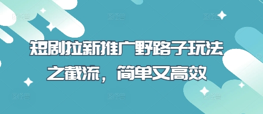 短剧拉新推广野路子玩法之截流,简单又高效-新手源码资源站官网