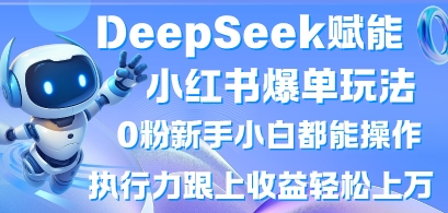 DeepSeek赋能小红书爆单玩法0粉新手小白都能操作，执行力跟上收益轻松上W，懒人勿做-新手源码资源站官网